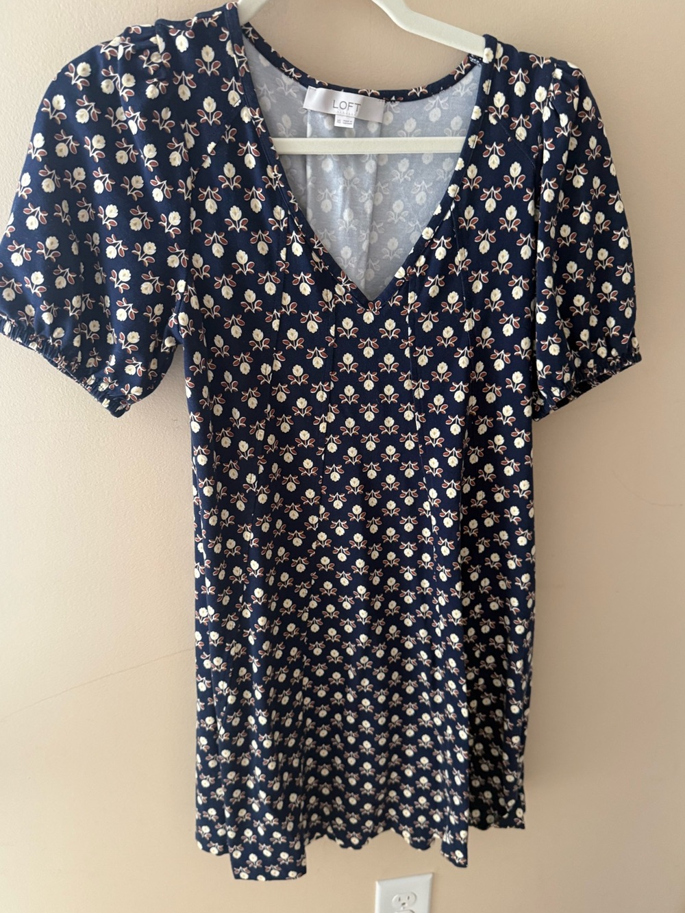 LOFT Navy Blockprint cotton modal jersey swing Dress size XS